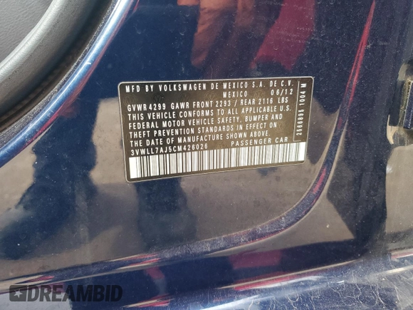 2012 Volkswagen Jetta TDI с VIN 3VWLL7AJ5CM426026, выставлен на аукционе Copart как лот 84648604 с пробегом 133 212 миль миль и Чистый • Clean title. История ставок и продаж доступна на DreamBid. Изображение 12.
