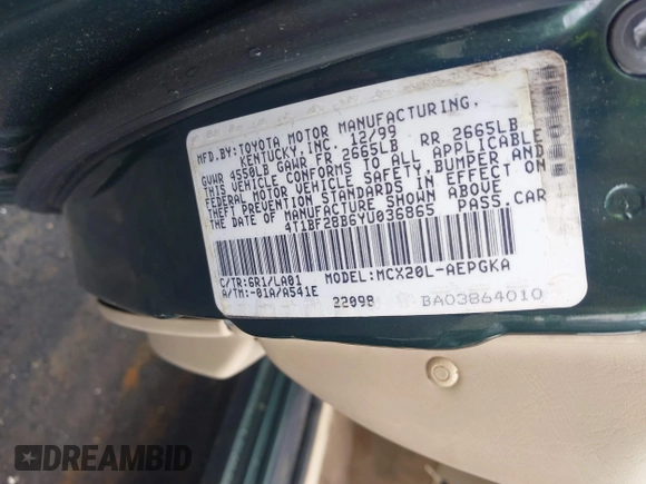 2000 Toyota Avalon XL z VIN 4T1BF28B6YU036865, wystawiony jako IAAI lot #42402305 z przebiegiem 202 265 mil mil oraz . Historia ofert i sprzedaży dostępna na DreamBid. Obrazek 9.