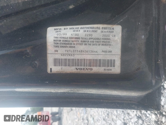1999 Volvo S70 с VIN YV1LS55A8X2613644, выставлен на аукционе IAAI как лот 42435557 с пробегом 274 781 миль миль и . История ставок и продаж доступна на DreamBid. Изображение 9.