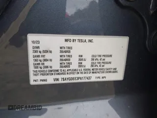2023 Tesla Model Y Long Range with VIN 7SAYGDEE3PA177437, listed as a IAAI auction lot 41813483 with 17,093 mi miles. Bid and sale history available at carsss.com. Image 9.