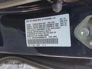 2019 Honda Odyssey EX with VIN 5FNRL6H58KB088138, listed as a Copart auction lot 59811345 with 75,559 mi miles and Salvage title. Bid and sale history available at DreamBid. Image 13.