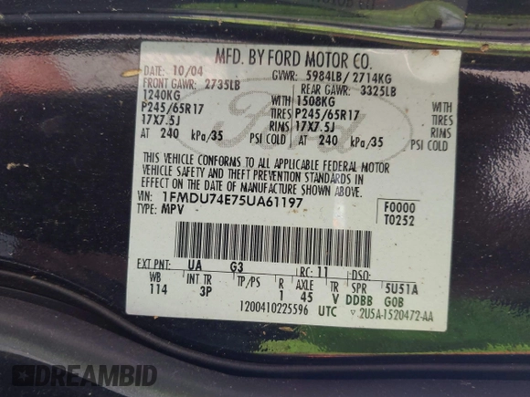 2005 Ford Explorer Eddie Bauer с VIN 1FMDU74E75UA61197, выставлен на аукционе IAAI как лот 41757028 с пробегом 187 185 миль миль и . История ставок и продаж доступна на DreamBid. Изображение 9.