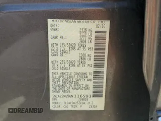 2016 Nissan Murano Platinum with VIN 5N1AZ2MG9GN116593, listed as a Copart auction lot 58756125 with 77,121 mi miles and Salvage title. Bid and sale history available at DreamBid. Image 13.