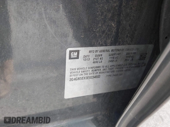 2014 Buick Regal Premium I with VIN 2G4GN5EX0E9234683, listed as a IAAI auction lot 42363950 with 200,280 mi miles and . Bid and sale history available at DreamBid. Image 9.