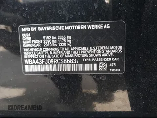2024 BMW 5 Series 530i with VIN WBA43FJ09RCS86837, listed as a IAAI auction lot 41489044 with 1,521 mi miles. Bid and sale history available at carsss.com. Image 9.