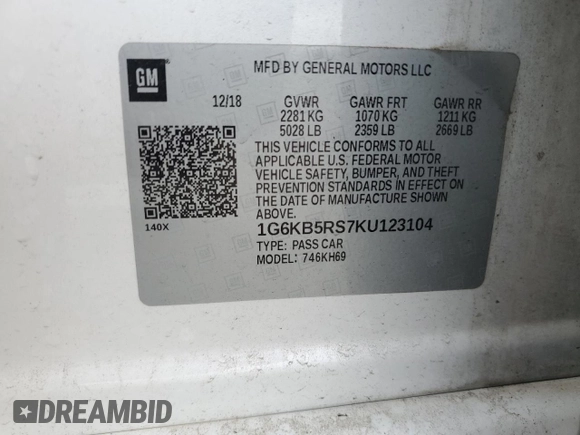 2019 Cadillac CT6 Luxury AWD with VIN 1G6KB5RS7KU123104, listed as a Copart auction lot 54058065 with 75,921 mi miles and Salvage title. Bid and sale history available at DreamBid. Image 12.