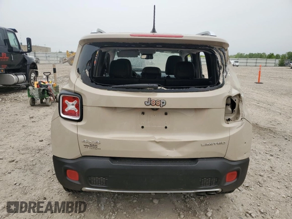 2016 Jeep Renegade Limited with VIN ZACCJBDT4GPC71366, listed as a Copart auction lot 58951425 with 86,485 mi miles and Non repairable. Bid and sale history available at DreamBid. Image 6.