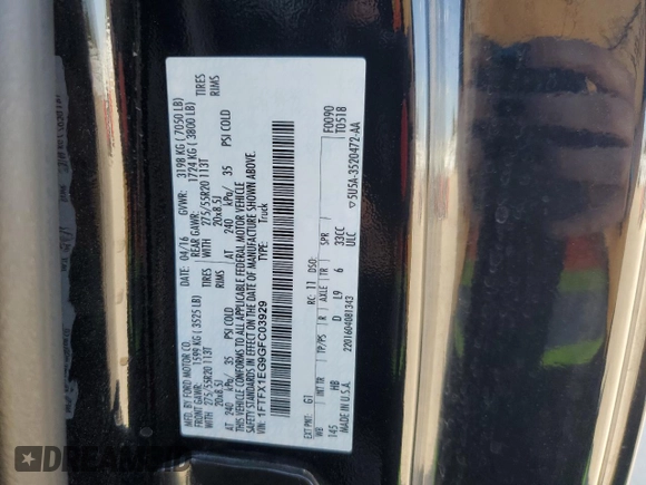 2016 Ford F-150 XLT with VIN 1FTFX1EG9GFC03929, listed as a Copart auction lot 52103325 with 89,418 mi miles and Salvage Title. Bid and sale history available at carsss.com. Image 12.