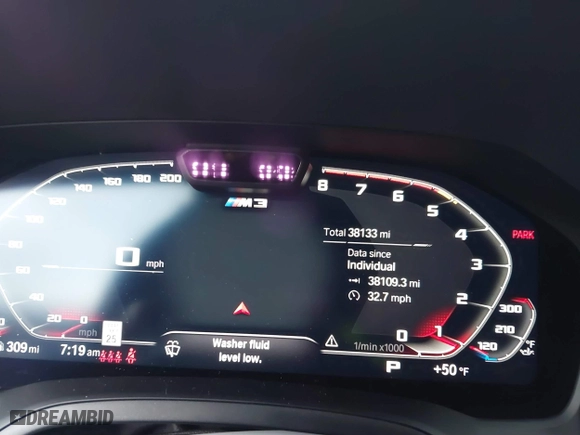 2021 BMW M3 Competition with VIN WBS33AY07MFL02329, listed as a IAAI auction lot 41783136 with 38,133 mi miles. Bid and sale history available at carsss.com. Image 7.
