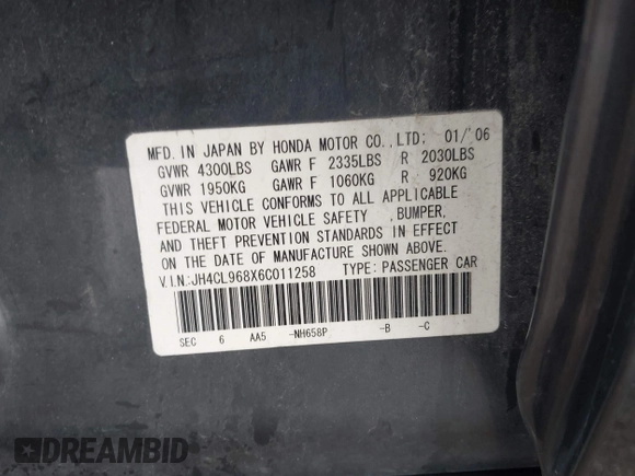 2006 Acura TSX с VIN JH4CL968X6C011258, выставлен на аукционе IAAI как лот 42452114 с пробегом 181 003 миль миль и . История ставок и продаж доступна на DreamBid. Изображение 9.