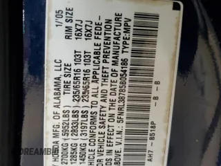 2005 Honda Odyssey EX-L with VIN 5FNRL38785B054186, listed as a Copart auction lot 58072125 with 219,928 mi miles and Salvage title. Bid and sale history available at DreamBid. Image 13.