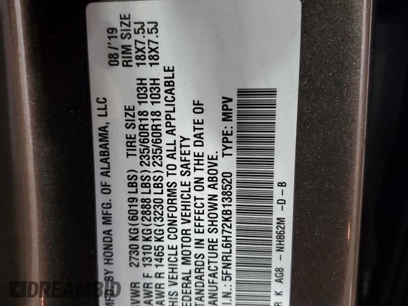 2019 Honda Odyssey EX-L with VIN 5FNRL6H72KB138520, listed as a Copart auction lot 52151145 with 89,777 mi miles and Non Repairable. Bid and sale history available at carsss.com. Image 13.