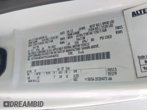 2014 Ford Econoline Cargo Commercial with VIN 1FTNS2EW7EDA04202, listed as a IAAI auction lot 42720940 with 167,356 mi miles and . Bid and sale history available at DreamBid. Image 9.