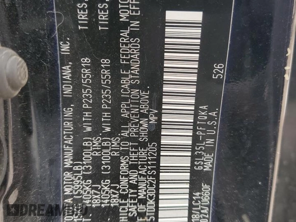 2015 Toyota Sienna Ltd with VIN 5TDDK3DC2FS111205, listed as a Copart auction lot 48131765 with 175,782 mi miles and Salvage Title. Bid and sale history available at carsss.com. Image 15.