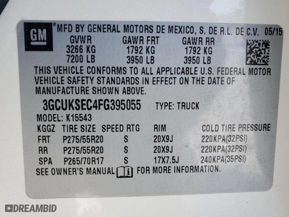 2015 Chevrolet Silverado 1500 LTZ with VIN 3GCUKSEC4FG395055, listed as a Copart auction lot 44450285 with 109,128 mi miles and Salvage Title. Bid and sale history available at carsss.com. Image 13.