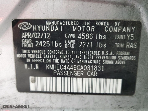 2012 Hyundai Sonata Hybrid with VIN KMHEC4A49CA031831, listed as a Copart auction lot 45515645 with NaN miles and Salvage Title. Bid and sale history available at carsss.com. Image 15.