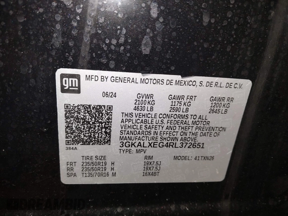 2024 GMC Terrain Denali with VIN 3GKALXEG4RL372651, listed as a IAAI auction lot 41614542 with 14,084 mi miles. Bid and sale history available at carsss.com. Image 9.