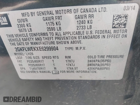 2014 GMC Terrain SLE with VIN 2GKFLWEKXE6299904, listed as a IAAI auction lot 42388431 with 232,233 mi miles and . Bid and sale history available at DreamBid. Image 9.
