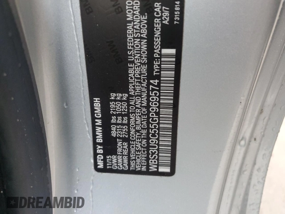 2016 BMW M4 with VIN WBS3U9C55GP969574, listed as a Copart auction lot 74651574 with 0 mi miles and Non Repairable. Bid and sale history available at carsss.com. Image 13.