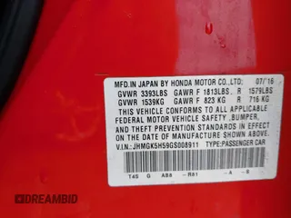 2016 Honda Fit LX with VIN JHMGK5H59GS008911, listed as a IAAI auction lot 42002981 with 96,224 mi miles and . Bid and sale history available at DreamBid. Image 9.