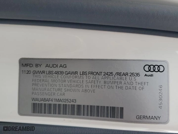 2021 Audi A4 Sedan Premium with VIN WAUABAF41MA025243, listed as a Copart auction lot 50995555 with 41,681 mi miles and Salvage Title. Bid and sale history available at carsss.com. Image 12.