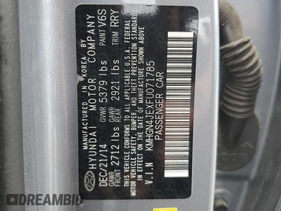 2015 Hyundai Genesis 3.8L with VIN KMHGN4JEXFU071785, listed as a Copart auction lot 71847804 with 153,816 mi miles and Salvage Title. Bid and sale history available at carsss.com. Image 14.