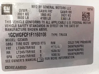 2015 Chevrolet Express Cargo with VIN 1GCWGFCF1F1160108, listed as a IAAI auction lot 42727390 with 123,035 mi miles and . Bid and sale history available at DreamBid. Image 17.