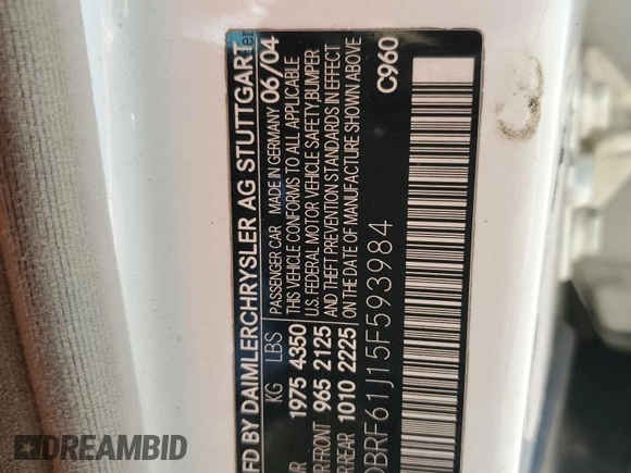 2005 Mercedes-Benz C 240 with VIN WDBRF61J15F593984, listed as a Copart auction lot 48720325 with 185,366 mi miles and Salvage Title. Bid and sale history available at DreamBid. Image 12.