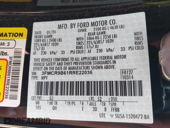 2024 Ford Bronco Sport Big Bend z VIN 3FMCR9B61RRE22036, wystawiony jako IAAI lot #41909791 z przebiegiem 12 984 mil mil oraz . Historia ofert i sprzedaży dostępna na DreamBid. Obrazek 9.