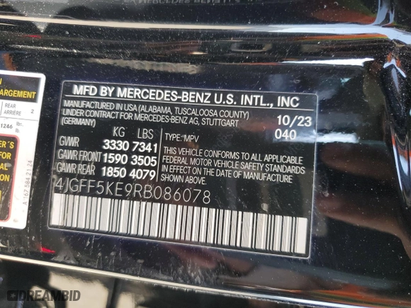 2024 Mercedes-Benz GLS with VIN 4JGFF5KE9RB086078, listed as a Copart auction lot 79545314 with 7,561 mi miles and Salvage Title. Bid and sale history available at carsss.com. Image 13.