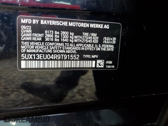 2024 BMW X5 sDrive40i with VIN 5UX13EU04R9T91552, listed as a Copart auction lot 55486545 with 12,995 mi miles and Salvage title. Bid and sale history available at DreamBid. Image 14.