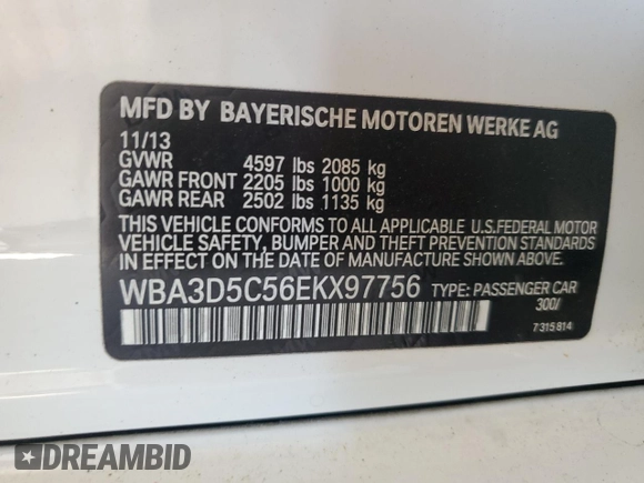 2014 BMW 3 Series 328d xDrive with VIN WBA3D5C56EKX97756, listed as a Copart auction lot 48629225 with 163,146 mi miles and Clean Title. Bid and sale history available at carsss.com. Image 12.