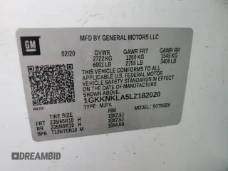 2020 GMC Acadia SLE with VIN 1GKKNKLA5LZ182020, listed as a Copart auction lot 58253525 with 125,429 mi miles and Salvage title. Bid and sale history available at DreamBid. Image 14.