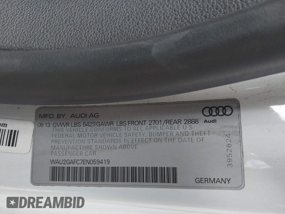 2014 Audi A7 3.0 Prestige with VIN WAU2GAFC7EN059419, listed as a IAAI auction lot 41702771 with 134,474 mi miles. Bid and sale history available at carsss.com. Image 9.