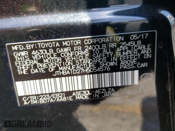 2017 Lexus IS 200t z VIN JTHBA1D27H5054576, wystawiony jako Copart lot #60515885 z przebiegiem 115 031 mil mil oraz Szkoda całkowita • Salvage title. Historia ofert i sprzedaży dostępna na DreamBid. Obrazek 12.