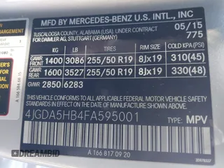 2015 Mercedes-Benz M 350 with VIN 4JGDA5HB4FA595001, listed as a IAAI auction lot 40765975 with Not provided miles and . Bid and sale history available at DreamBid. Image 9.