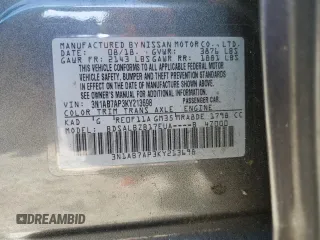 2019 Nissan Sentra S z VIN 3N1AB7AP3KY213698, wystawiony jako Copart lot #77969284 z przebiegiem 80 439 mil mil oraz Szkoda całkowita • Salvage title. Historia ofert i sprzedaży dostępna na DreamBid. Obrazek 14.