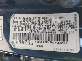 2003 Toyota Camry LE z VIN 4T1BF32K93U050590, wystawiony jako IAAI lot #42300405 z przebiegiem 146 510 mil mil oraz . Historia ofert i sprzedaży dostępna na DreamBid. Obrazek 9.