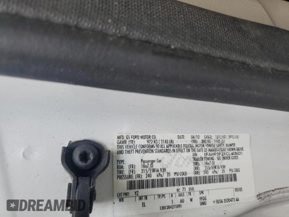 2012 Ford Focus SE with VIN 1FAHP3F2XCL406031, listed as a Copart auction lot 61961385 with 165,343 mi miles and Salvage title. Bid and sale history available at DreamBid. Image 12.