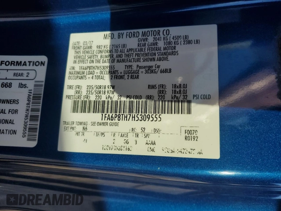 2017 Ford Mustang EcoBoost z VIN 1FA6P8TH7H5309555, wystawiony jako Copart lot #42194405 z przebiegiem 102 197 mil mil oraz Szkoda całkowita • Salvage title. Historia ofert i sprzedaży dostępna na DreamBid. Obrazek 14.