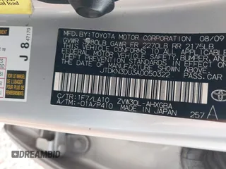 2010 Toyota Prius II with VIN JTDKN3DU3A0050322, listed as a IAAI auction lot 41916034 with 1 mi miles. Bid and sale history available at carsss.com. Image 9.