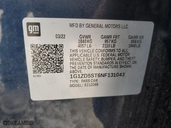 2022 Chevrolet Malibu LT with VIN 1G1ZD5ST6NF131043, listed as a Copart auction lot 43998415 with 56,383 mi miles and Salvage Title. Bid and sale history available at carsss.com. Image 14.
