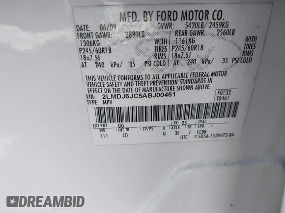 2010 Lincoln MKX z VIN 2LMDJ6JC5ABJ00461, wystawiony jako IAAI lot #41869893 z przebiegiem Nie podano mil oraz . Historia ofert i sprzedaży dostępna na DreamBid. Obrazek 9.