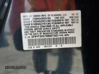 2013 Honda Pilot EX-L z VIN 5FNYF3H57DB007540, wystawiony jako Copart lot #60630415 z przebiegiem 114 452 mil mil oraz Szkoda całkowita • Salvage title. Historia ofert i sprzedaży dostępna na DreamBid. Obrazek 13.