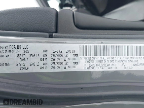 2020 Jeep Grand Cherokee Laredo E with VIN 1C4RJFAG9LC291300, listed as a IAAI auction lot 41315443 with 29,979 mi miles and . Bid and sale history available at DreamBid. Image 9.