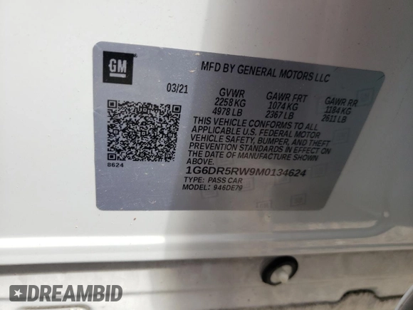 2021 Cadillac CT5 V-Series with VIN 1G6DR5RW9M0134624, listed as a Copart auction lot 67149673 with Not provided miles and . Bid and sale history available at DreamBid. Image 13.