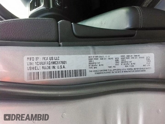 2021 Jeep Grand Cherokee Laredo E with VIN 1C4RJFAG1MC817601, listed as a Copart auction lot 56421195 with 91,292 mi miles and Salvage title. Bid and sale history available at DreamBid. Image 14.