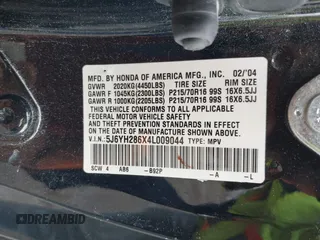 2004 Honda Element EX with VIN 5J6YH286X4L009044, listed as a IAAI auction lot 42020272 with 158,967 mi miles and . Bid and sale history available at DreamBid. Image 9.