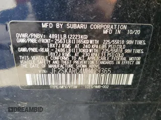 2021 Subaru Forester Special Sports с VIN JF2SKARC4MH429365, выставлен на аукционе Copart как лот 57953405 с пробегом 65 664 миль миль и Списание • Salvage title. История ставок и продаж доступна на DreamBid. Изображение 13.