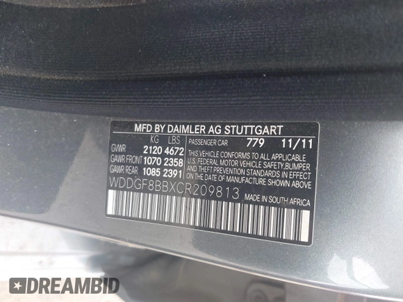 2012 Mercedes-Benz C 300 Sport with VIN WDDGF8BBXCR209813, listed as a IAAI auction lot 42446496 with 138,302 mi miles and . Bid and sale history available at DreamBid. Image 9.